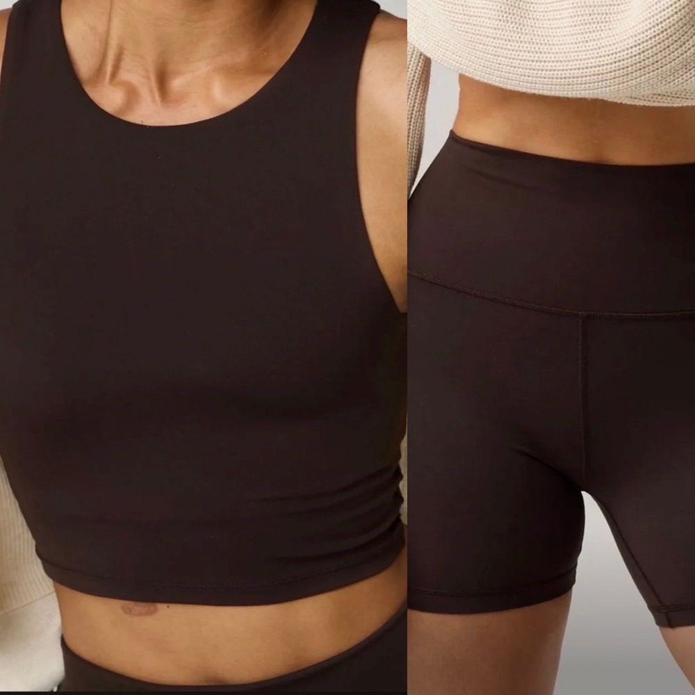 OFFLINE by Aerie Real Me Xtra Brown Crop Tank and 5 Inch Bike Short Set Small